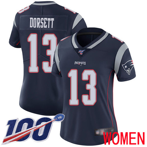 New England Patriots Football #13 100th Limited Navy Blue Women Phillip Dorsett Home NFL Jersey->new england patriots->NFL Jersey